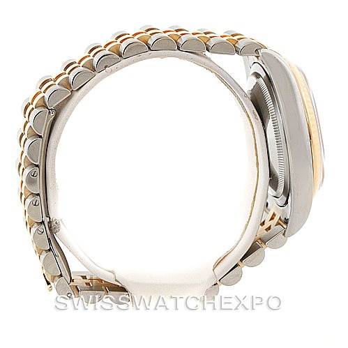 This image shows a side view of the Rolex Datejust 116233 Men
s Stainless Steel White Dial 116233 Men
s Stainless Steel White Dial watch, highlighting the bracelet, case, and bezel.