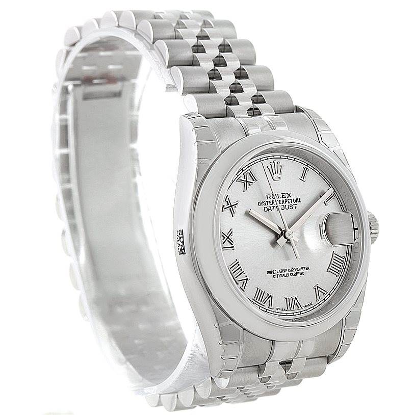 The Rolex Datejust 116200 Men
s Stainless Steel Grey Dial 116200 Men
s Stainless Steel Grey Dial watch is shown at a slight angle, displaying the watch face, bezel, and bracelet.