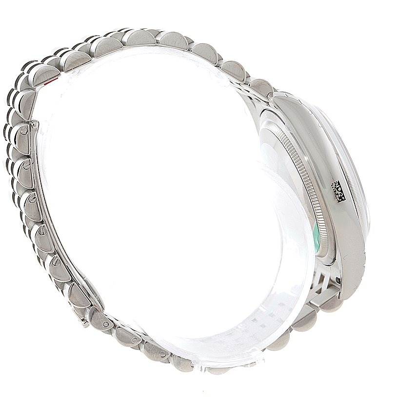 The image shows a side view of the Rolex Datejust 116200 Men
s Stainless Steel Grey Dial 116200 Men
s Stainless Steel Grey Dial watch, highlighting the bracelet and case.