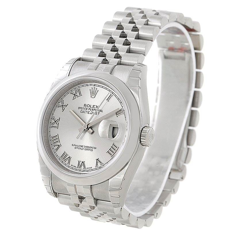 The image shows a Rolex Datejust 116200 Men
s Stainless Steel Grey Dial 116200 Men
s Stainless Steel Grey Dial watch at a slight front angle featuring its face, bezel, crown, and bracelet.