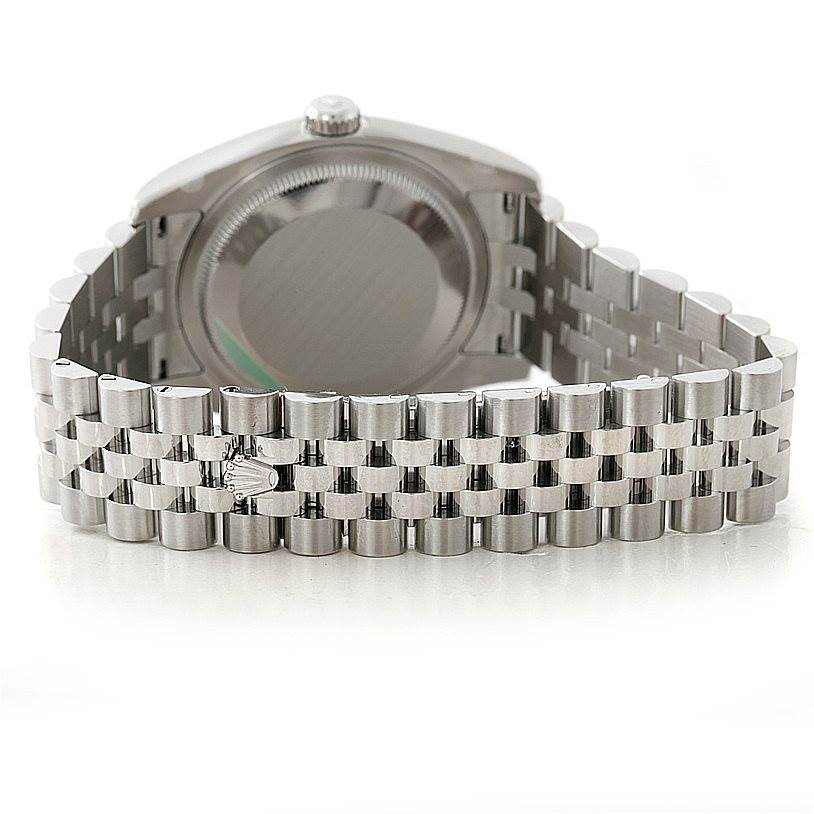 The image shows the back view of a Rolex Datejust 116200 Men
s Stainless Steel Grey Dial 116200 Men
s Stainless Steel Grey Dial watch, highlighting the bracelet and case back.