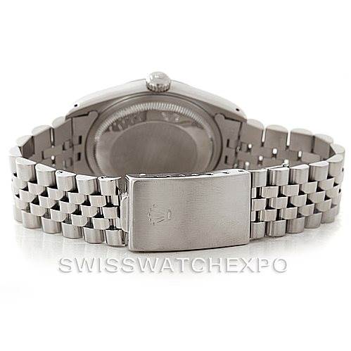 The image shows the back of a Rolex Datejust 16234 Men's Stainless Steel Grey Dial 16234 Men's Stainless Steel Grey Dial watch, highlighting the case back and jubilee bracelet with a clasp.
