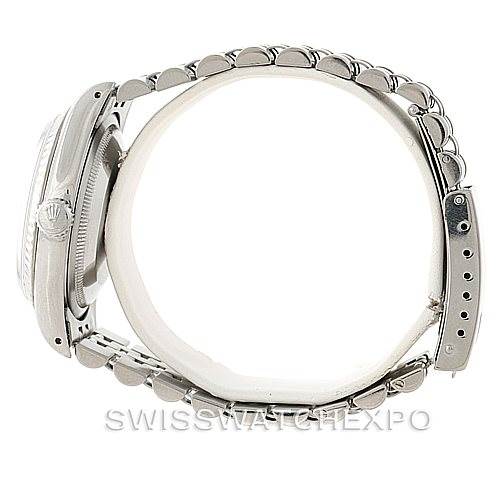 The image shows a side profile of a Rolex Datejust 16234 Men's Stainless Steel Grey Dial 16234 Men's Stainless Steel Grey Dial watch, focusing on the case, crown, and bracelet with the clasp.