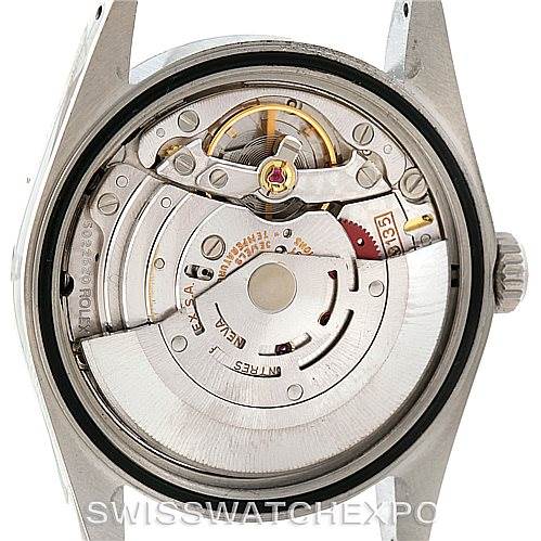 This is a close-up view of the movement and internal mechanism of a Rolex Datejust 16234 Men's Stainless Steel Grey Dial 16234 Men's Stainless Steel Grey Dial watch.