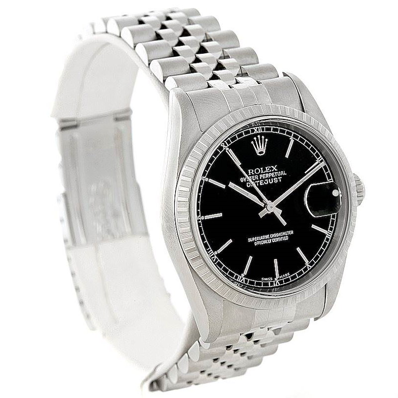 Rolex Datejust Black Dial Mens Steel Watch 16220 SwissWatchExpo