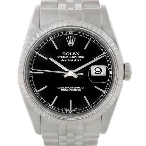 Photo of Rolex Datejust Black Dial Mens Steel Watch 16220
