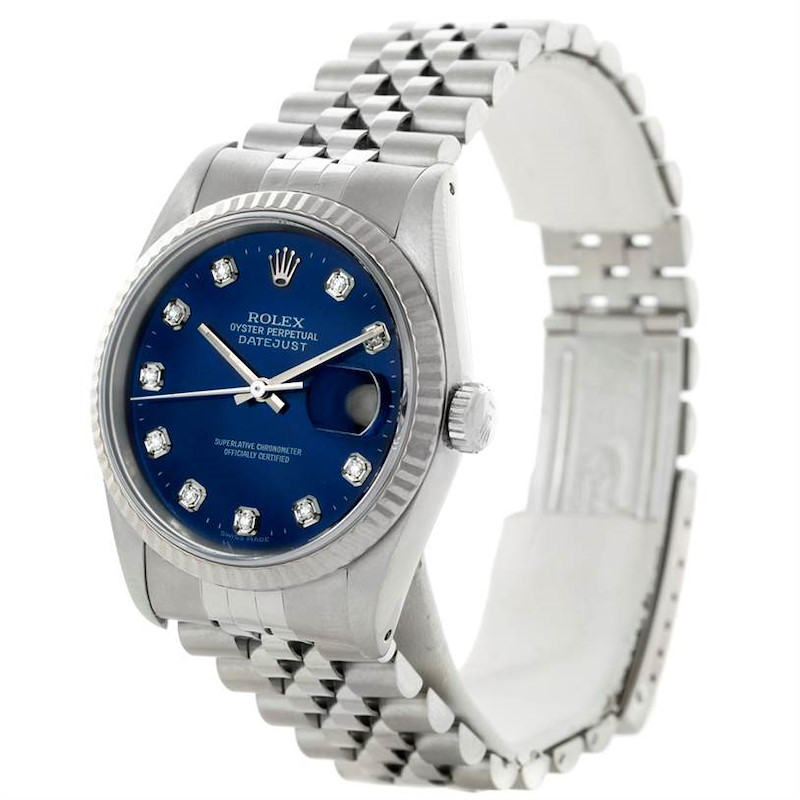 Rolex Datejust Steel 18k White Gold Diamond Mens Watch 16234 SwissWatchExpo