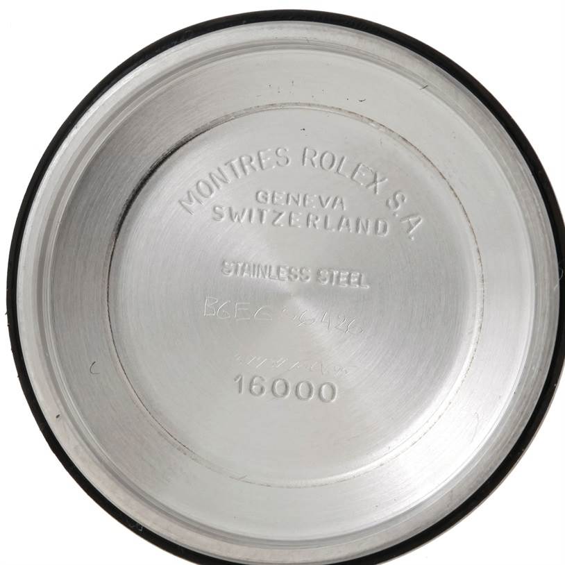 This image shows the inner side of the stainless steel case back of a Rolex Datejust 16013 Men's Stainless Steel Champagne Dial 16013 Men's Stainless Steel Champagne Dial watch.