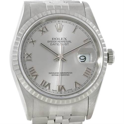 Photo of Rolex Datejust Silver Roman Dial Mens Steel Watch 16220