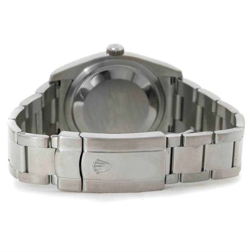 The image shows the back and clasp of the Rolex Datejust 116200 Men's Stainless Steel Blue Dial 116200 Men's Stainless Steel Blue Dial watch, highlighting its stainless steel bracelet.