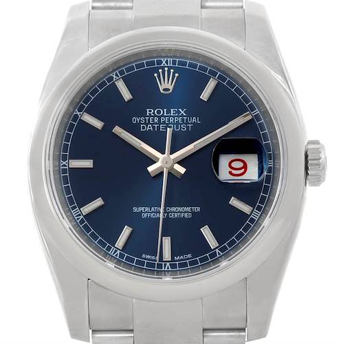 Photo of Rolex Datejust Mens Stainless Steel Blue Dial Watch 116200