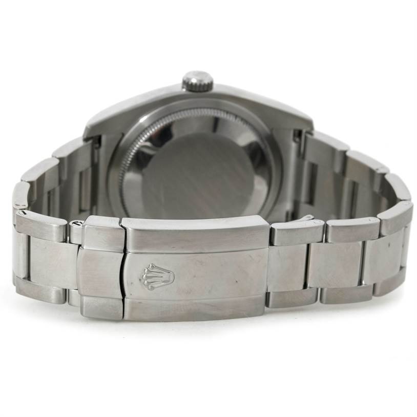 The image shows the back case and clasp of a Rolex Datejust 116200 Men
s Stainless Steel Black Dial 116200 Men
s Stainless Steel Black Dial watch from a rear angle.