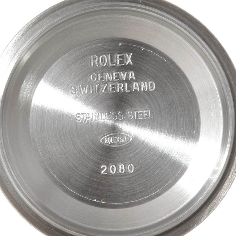 This image shows the inner part of the back case of a Rolex Datejust 116200 Men
s Stainless Steel Black Dial 116200 Men
s Stainless Steel Black Dial watch, indicating it is stainless steel.