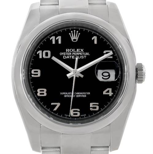 Photo of Rolex Datejust Mens Stainless Steel Black Dial Watch 116200