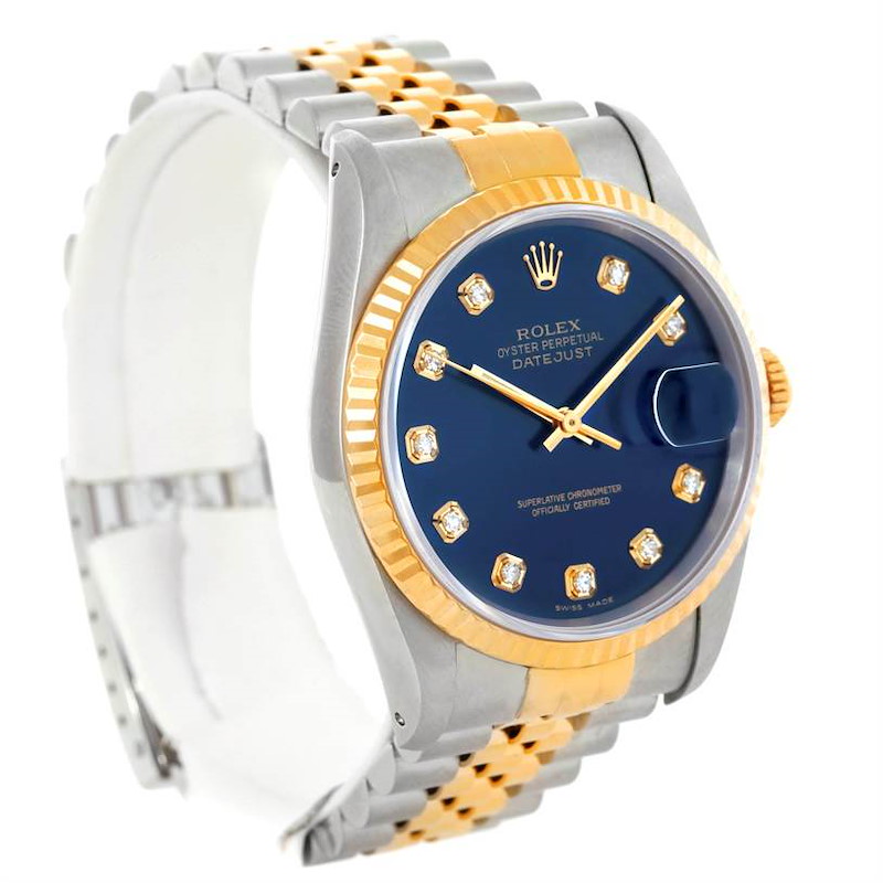Rolex Datejust Steel 18k Yellow Gold Blue Diamond Dial Watch 16233 SwissWatchExpo
