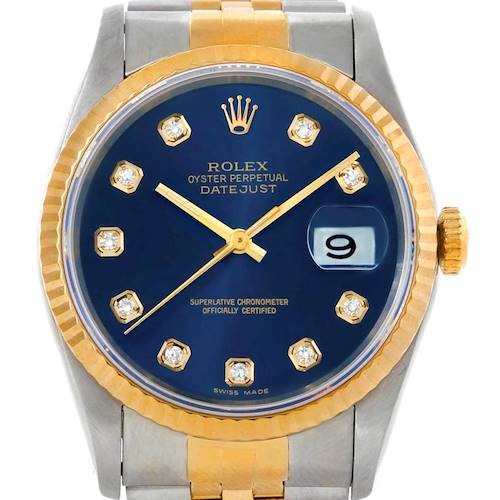 Photo of Rolex Datejust Steel 18k Yellow Gold Blue Diamond Dial Watch 16233