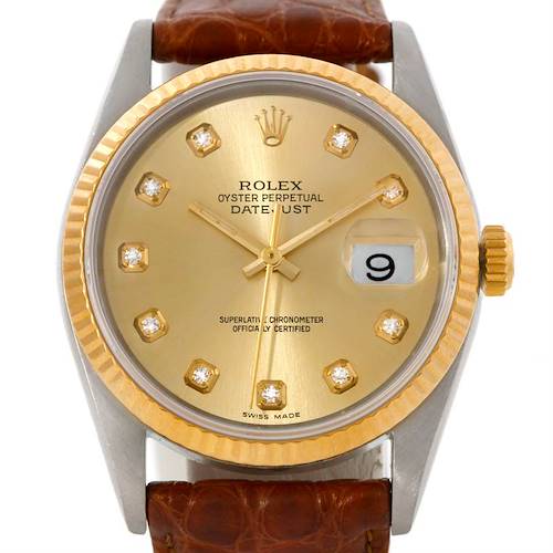 Photo of Rolex Datejust Mens Steel 18k Yellow Gold Diamond Watch 16233