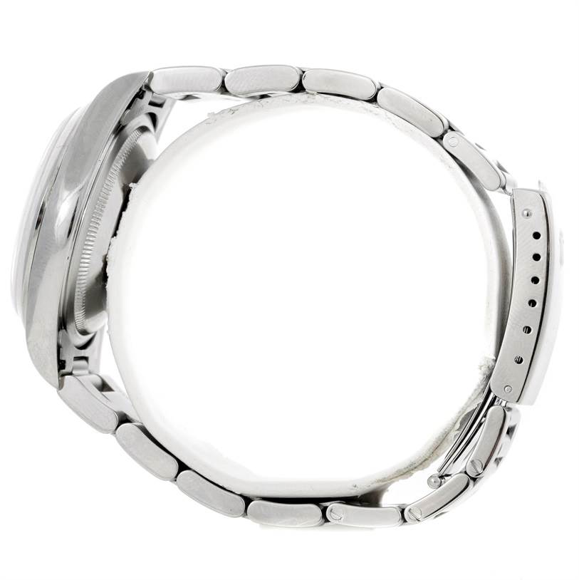 The image shows a side view of the Rolex Datejust 16200 Men's Stainless Steel Black Dial 16200 Men's Stainless Steel Black Dial watch focusing on its bracelet and case details.