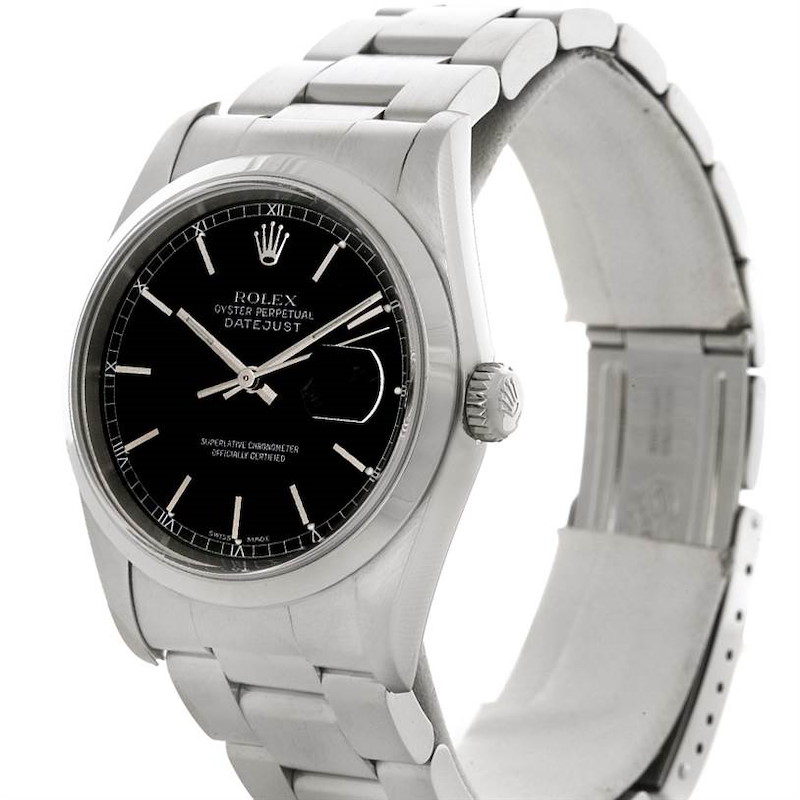 Rolex Datejust Mens Stainless Steel Black Dial Watch 16200 SwissWatchExpo