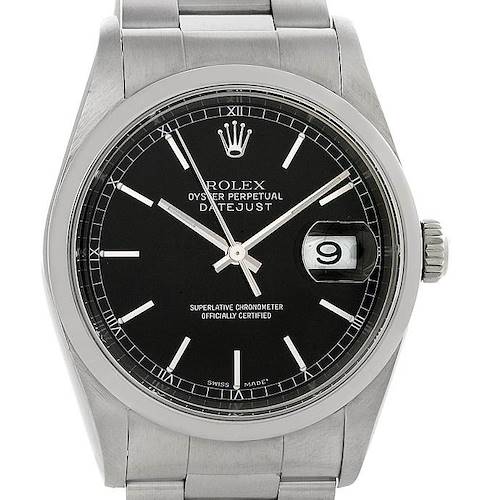 Photo of Rolex Datejust Mens Stainless Steel Black Dial Watch 16200