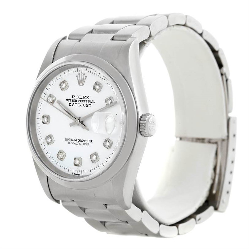 Rolex Datejust Mens Stainless Steel Whitw Diamond Dial Watch 16200 SwissWatchExpo