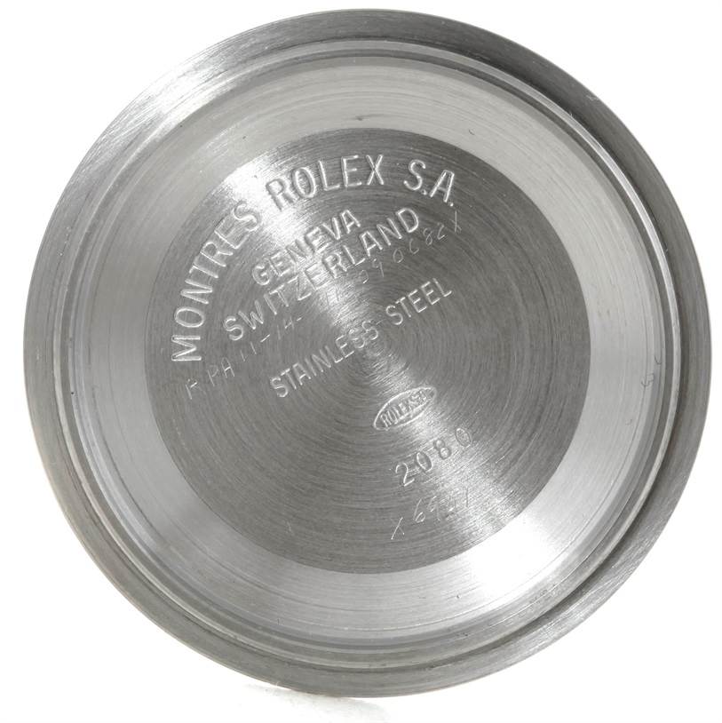 This image shows the inside case back of a Rolex Datejust 16220 Men's Stainless Steel Blue Dial 16220 Men's Stainless Steel Blue Dial watch.