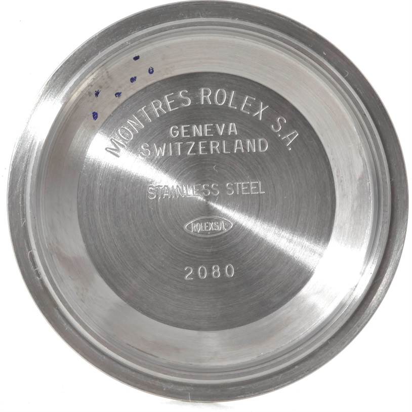 This image shows the inside case back of a Rolex Datejust 16233 Men's Steel and Gold (two tone) Champagne Dial 16233 Men's Steel and Gold (two tone) Champagne Dial watch, featuring engraved text with model details.