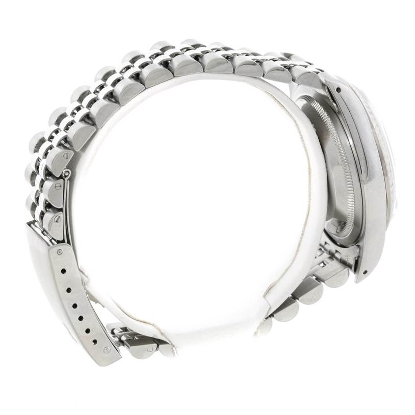 This image shows the side view of a Rolex Datejust 16234 Men's Stainless Steel Silver Dial 16234 Men's Stainless Steel Silver Dial watch, focusing on the bracelet and clasp mechanism.