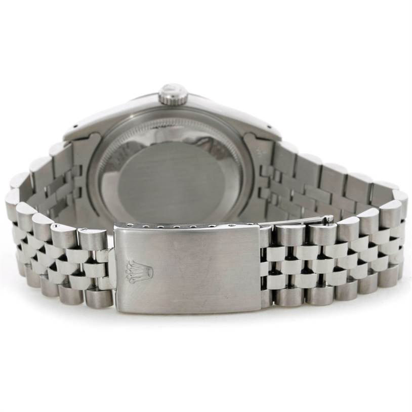 This image shows the back case and bracelet clasp of a Rolex Datejust 16234 Men's Stainless Steel Silver Dial 16234 Men's Stainless Steel Silver Dial watch.