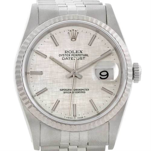 Photo of Rolex Datejust Steel 18k White Gold Silver Linen Dial Mens Watch 16234