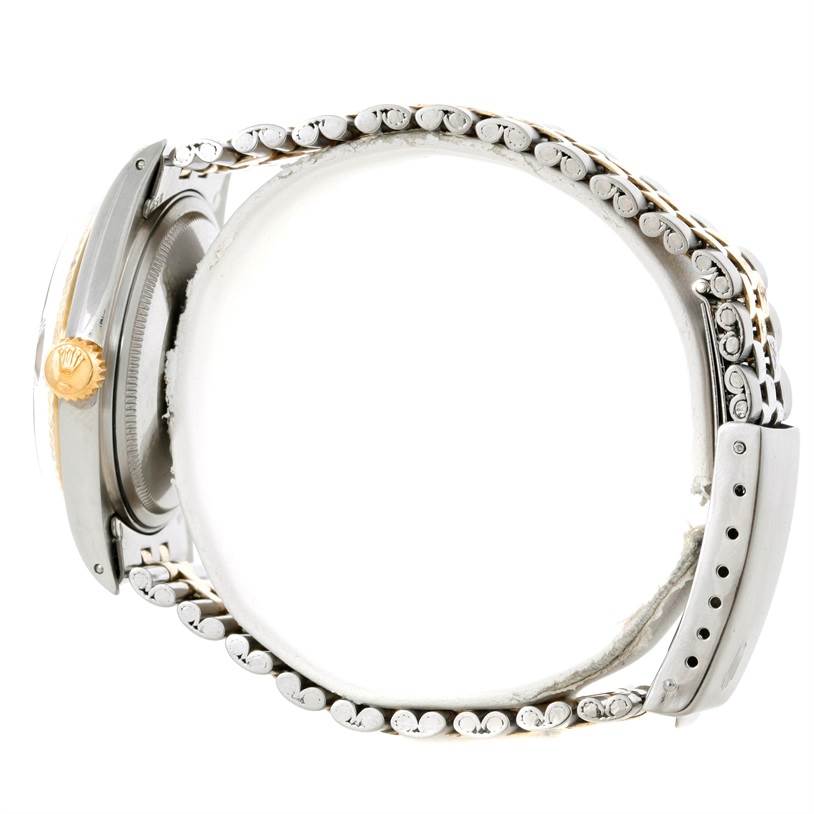 The image shows a side profile view of a Rolex Datejust 1601 Men's Stainless Steel Brown Dial 1601 Men's Stainless Steel Brown Dial watch, displaying the crown, case, and part of the bracelet.