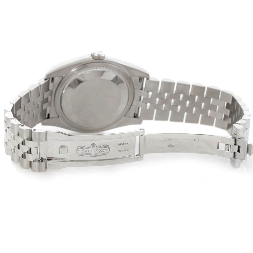 The image shows the back view and open clasp of a Rolex Datejust 116234 Men's Stainless Steel Silver Dial 116234 Men's Stainless Steel Silver Dial watch, highlighting the case back and bracelet details.