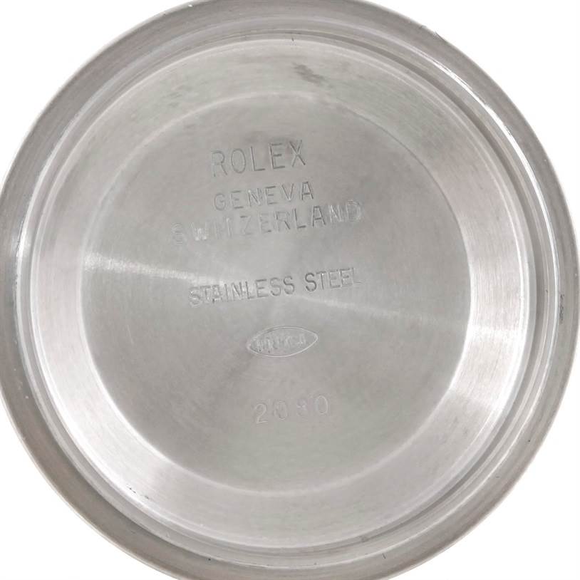 This image shows the inner side of the case back of a Rolex Datejust 16200 Men's Stainless Steel Silver Dial 16200 Men's Stainless Steel Silver Dial watch, displaying inscriptions and material indications.