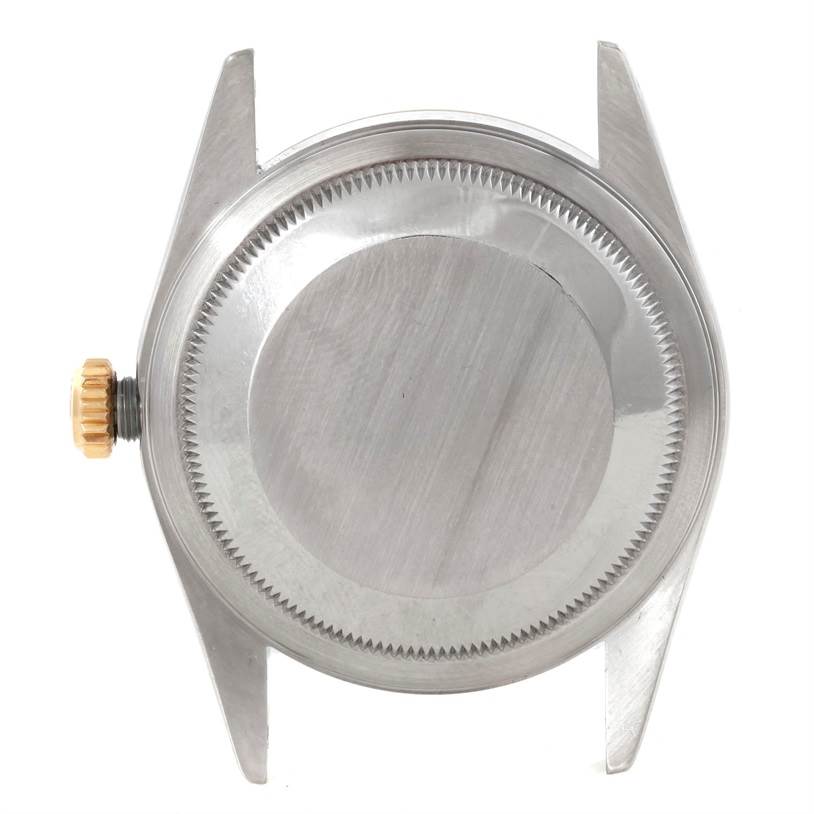 This image shows the case back and lugs of a Rolex Datejust 16233 Men
s Steel and Gold (two tone) Champagne Dial 16233 Men
s Steel and Gold (two tone) Champagne Dial watch, viewed from the rear.