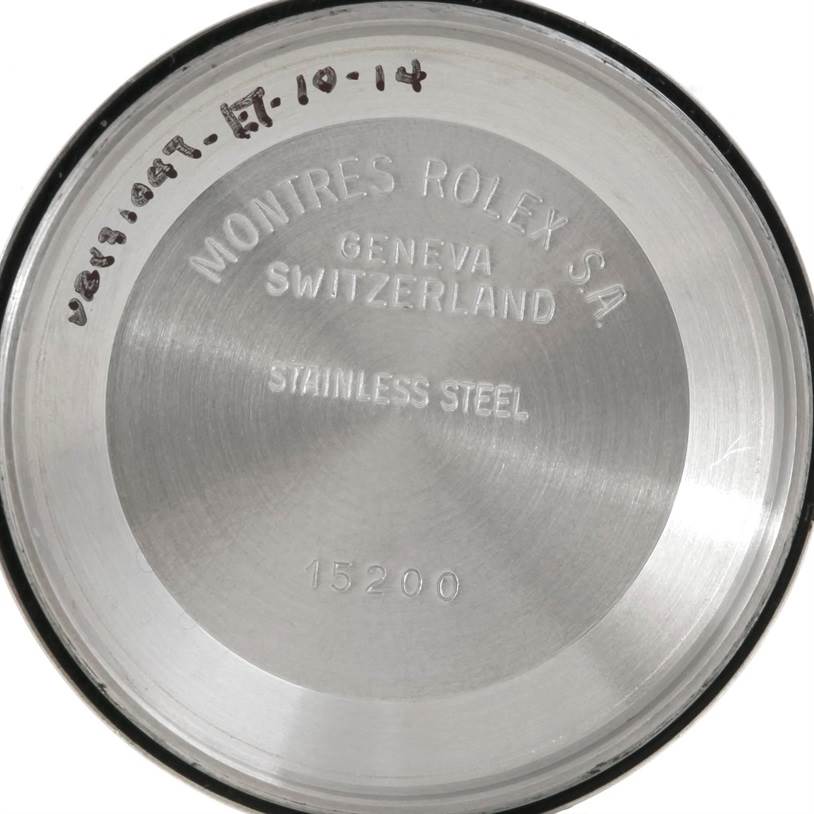 The image shows the inner case back of a Rolex Datejust 15223 Men's Steel and Gold (two tone) Black Dial 15223 Men's Steel and Gold (two tone) Black Dial watch.