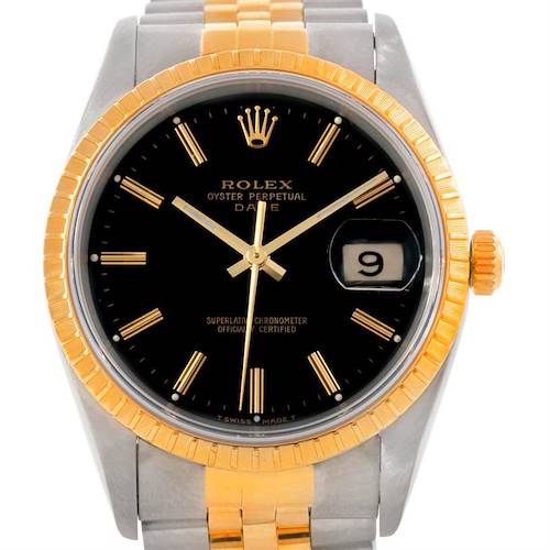Photo of Rolex Datejust Steel 18k Yellow Gold Black Dial Watch 15223