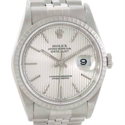 Photo of Rolex Datejust Stainless Steel Silver Tapestry Dial Mens Watch 16220