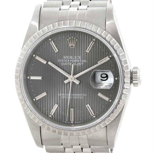 Photo of Rolex Datejust Grey Silver Tapestry Dial Steel Mens Watch 16220