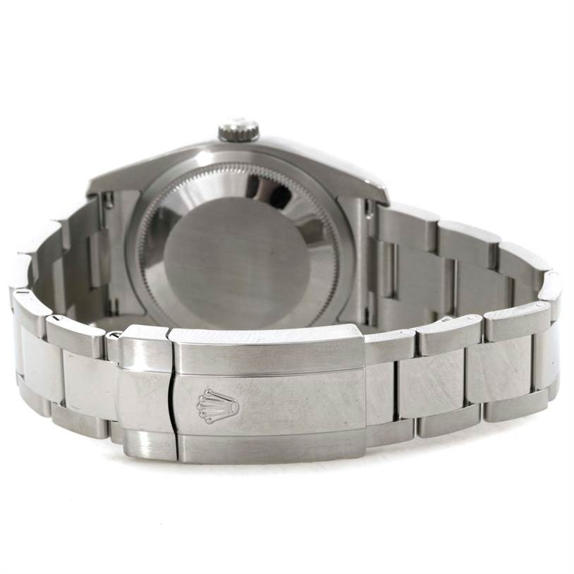 The image shows the back case and stainless steel bracelet of a Rolex Datejust 116200 Men's Stainless Steel Silver Dial 116200 Men's Stainless Steel Silver Dial watch, including the clasp.