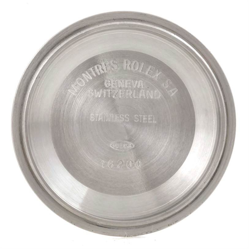 This image shows the inside case back of a Rolex Datejust 16233 Men's Steel and Gold (two tone) Champagne Dial 16233 Men's Steel and Gold (two tone) Champagne Dial model, displaying model and brand details.