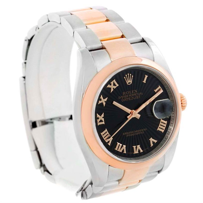 Rolex Datejust Steel 18K Rose Gold Black Sunbeam Dial Watch 116201 SwissWatchExpo