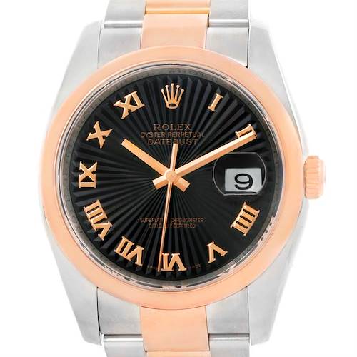 Photo of Rolex Datejust Steel 18K Rose Gold Black Sunbeam Dial Watch 116201