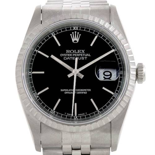 Photo of Rolex Datejust Black Dial Stainless Steel Mens Watch 16220