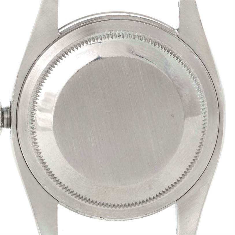 This image shows the back casing and lugs of a Rolex Datejust 116234 Women's Stainless Steel White Dial 116234 Women's Stainless Steel White Dial watch, viewed from the rear.