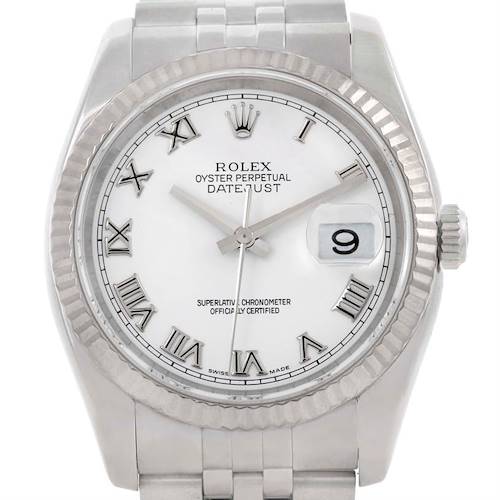 Photo of Rolex Datejust Mens Steel 18K White Gold Roman Dial Watch 116234