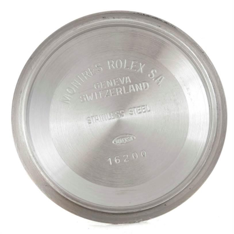 The image shows the inside case back of a Rolex Datejust 16233 Men's Steel and Gold (two tone) Champagne Dial 16233 Men's Steel and Gold (two tone) Champagne Dial watch, displaying model number 16200.