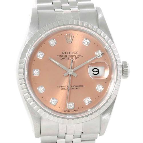 Photo of Rolex Datejust Salmon Diamond Dial Stainless Steel Mens Watch 16220