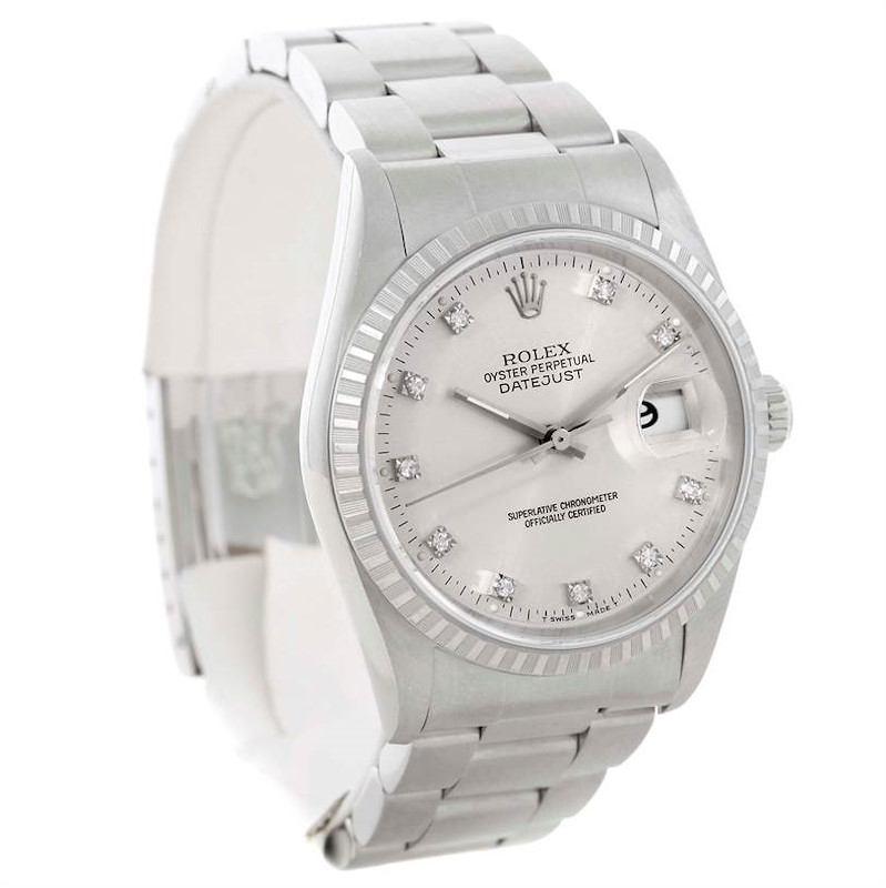 Rolex Datejust Silver Diamond Dial Stainless Steel Mens Watch 16220 SwissWatchExpo