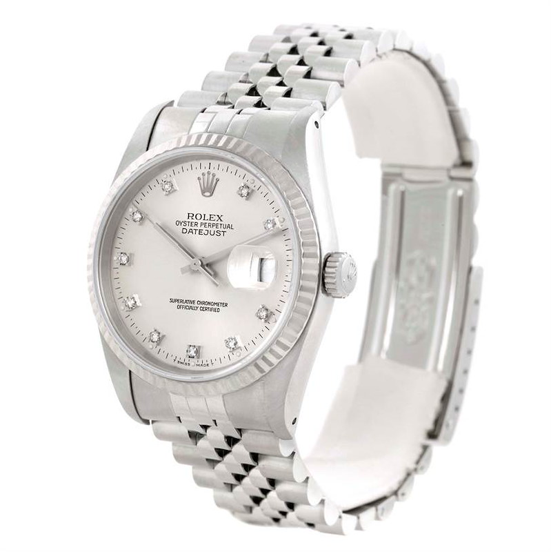 Rolex Datejust Steel 18k White Gold Diamond Dial Mens Watch 16234 SwissWatchExpo