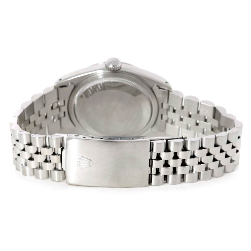 The image shows the back view of a Rolex Datejust 16234 Men's Stainless Steel Silver Dial 16234 Men's Stainless Steel Silver Dial watch, focusing on the clasp and bracelet.